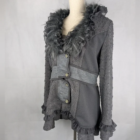 Fantazia Jacket Mixed Fabric button Front Size Medium - Picture 10 of 10